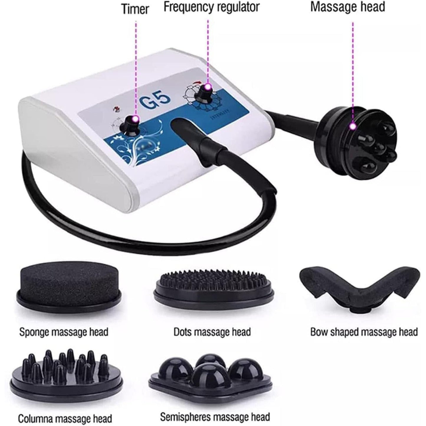 Vibrations-Körpermassagegerät mit 5 Köpfen, einstellbare Geschwindigkeit, verschiedene Effekte zur Müdigkeitslinderung, ideal für Schönheitssalon
