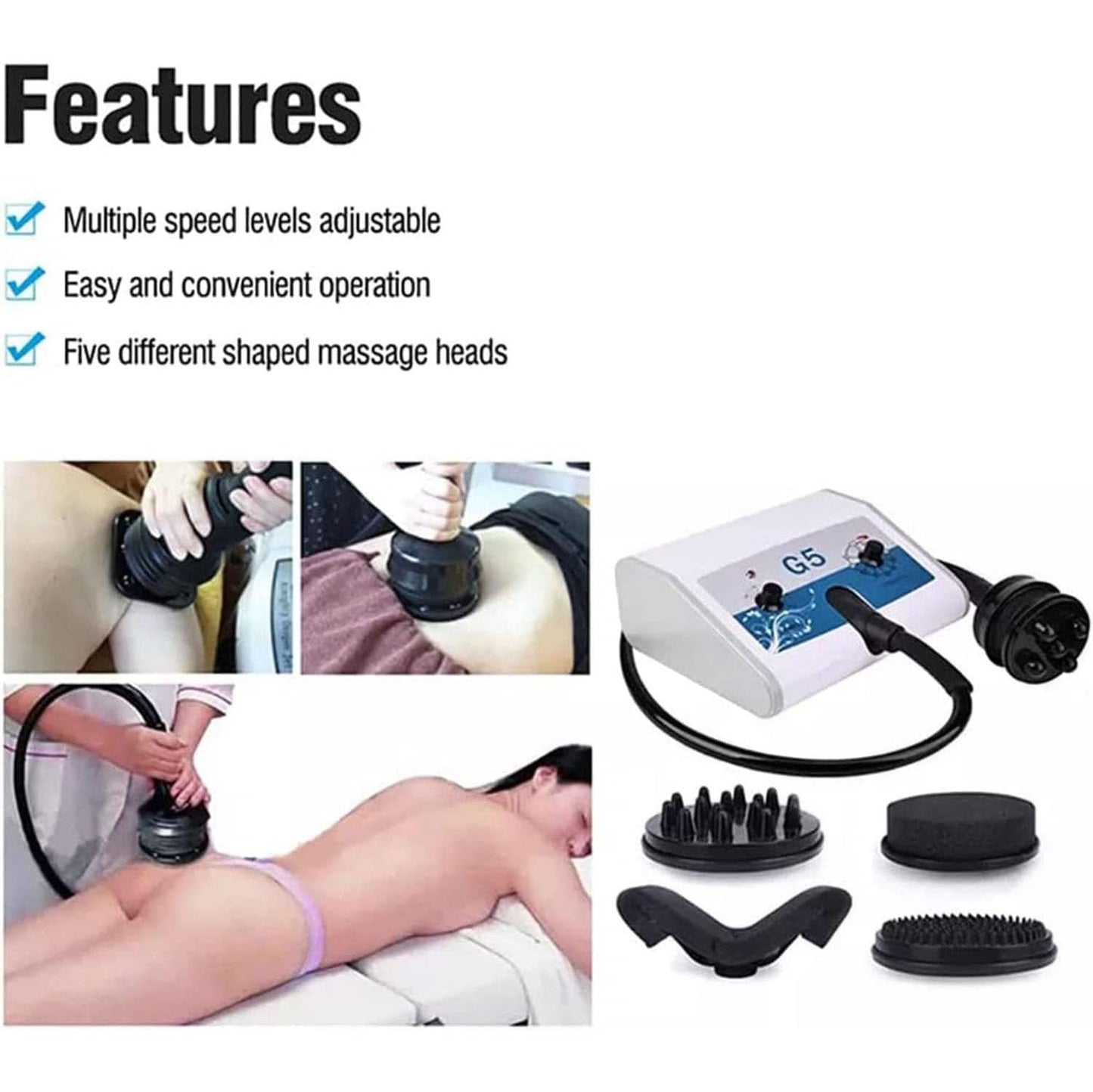 Vibrations-Körpermassagegerät mit 5 Köpfen, einstellbare Geschwindigkeit, verschiedene Effekte zur Müdigkeitslinderung, ideal für Schönheitssalon