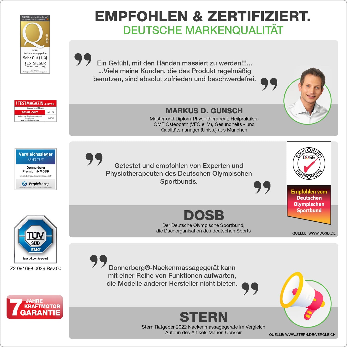 DONNERBERG® Original Nackenmassagegerät mit Wärme, Shiatsu & Vibration, TÜV geprüft, 7 Jahre Garantie, für Nacken & Schultern