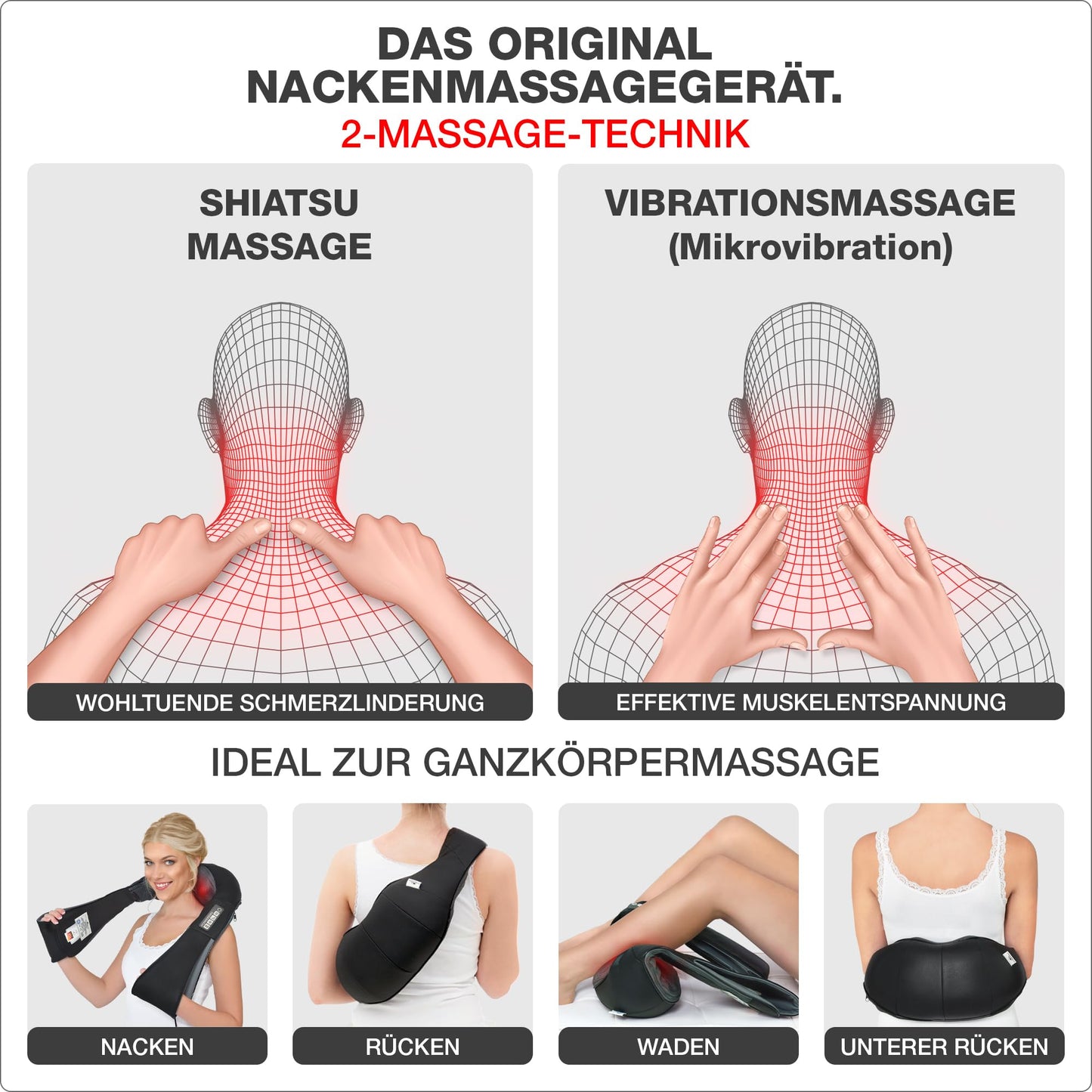 DONNERBERG® Original Nackenmassagegerät mit Wärme, Shiatsu & Vibration, TÜV geprüft, 7 Jahre Garantie, für Nacken & Schultern
