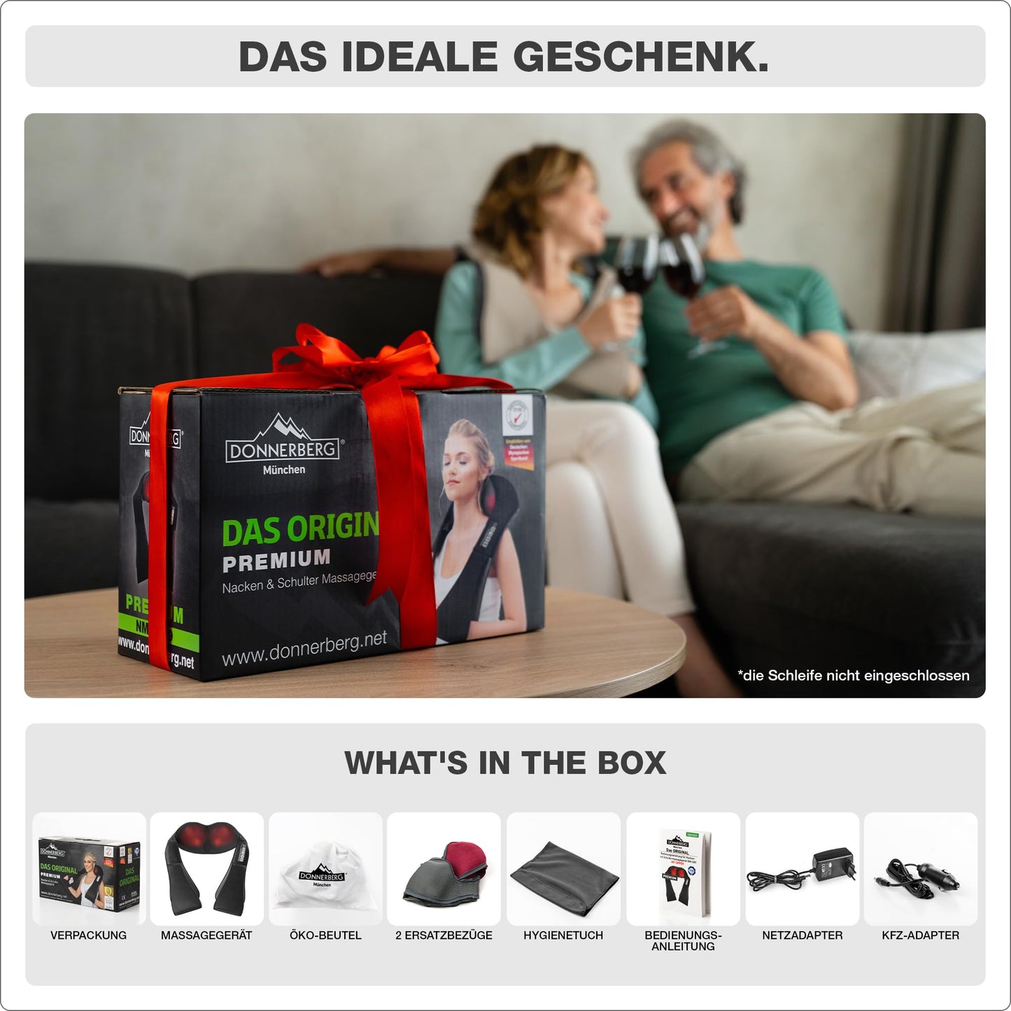 DONNERBERG® Original Nackenmassagegerät mit Wärme, Shiatsu & Vibration, TÜV geprüft, 7 Jahre Garantie, für Nacken & Schultern