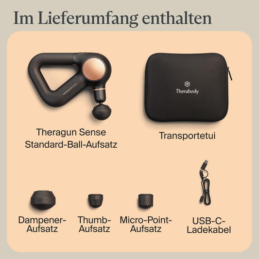 Theragun Sense Massagepistole, Tiefengewebe-Massagegerät mit Percussion & Atemübungen zur Stressreduktion, in Schwarz