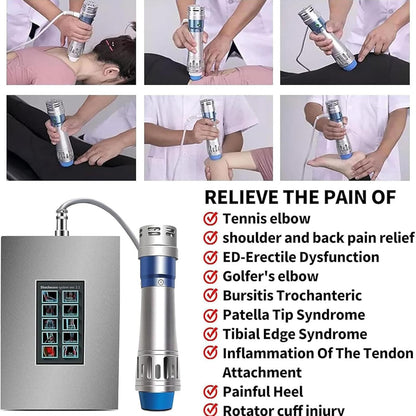 Stoßwellentherapiegerät mit 7 Köpfen, 1–16 Hz, 60–200 MJ, nicht-invasiv, zur Linderung von Muskel- & Gelenkschmerzen.