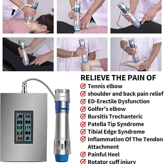 Stoßwellentherapiegerät mit 7 Köpfen, 1–16 Hz, 60–200 MJ, nicht-invasiv, zur Linderung von Muskel- & Gelenkschmerzen.